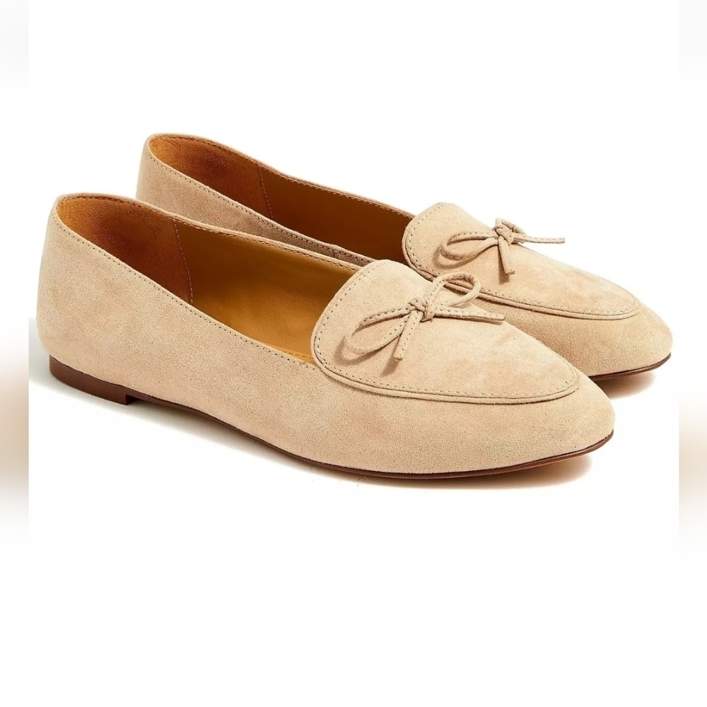J Crew Light khaki Loafers With Bow Soze 9.5